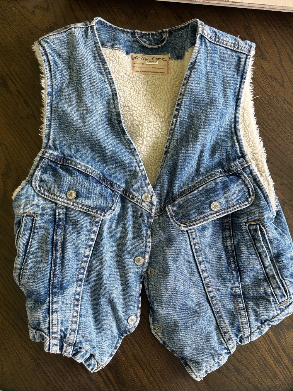We The Free Acid Wash Blue Denim Sherpa Vest